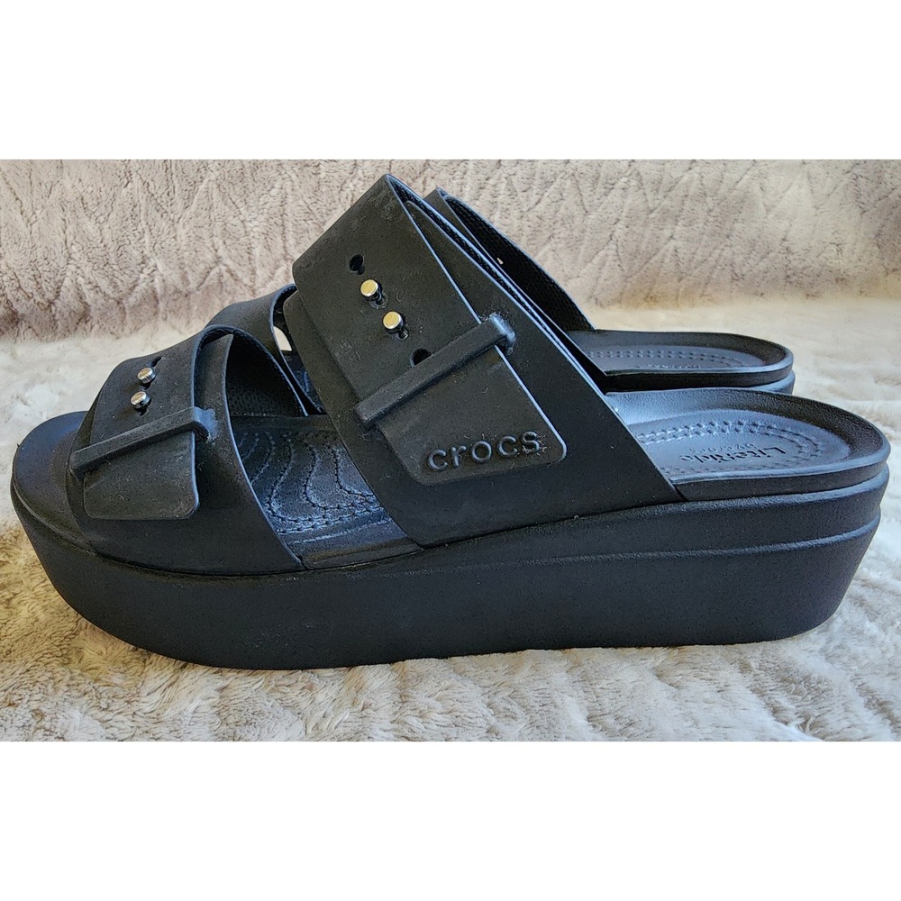 Crocs LiteRide Black Platform Sandals Double Strap Slide Studded Women 9